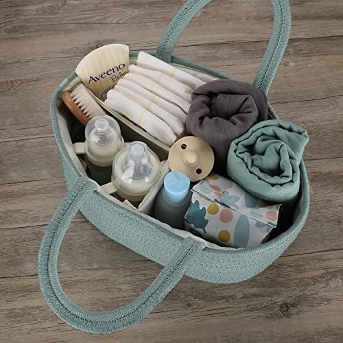 XUANGUO Cotton Rope Baby Diaper Caddy Organizer Basket Light Green - Image 6