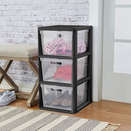 Stackable Black 3 Drawer Storage Cabinet, Removable See-Through Plastic Drawers, No-Installation Organizer for Home & Dorm Household Tidying - Image 2