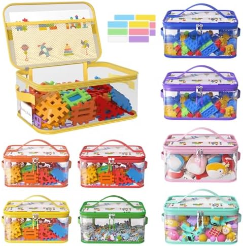 8 Pack Large Clear Toy Storage Bags with Labels, Handles, Zippers, L+XL by Shcsdr