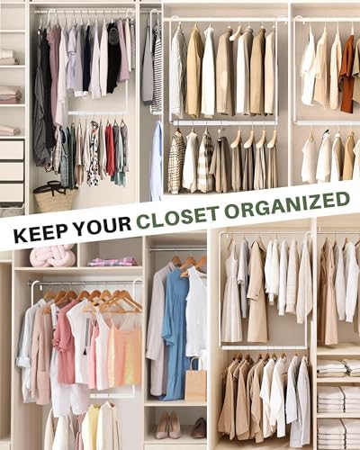 Hanging Closet Rod, Adjustable Height & Width Closet Rods for Hanging Clothes-Closet Extender Hanging Rod Space-Maximizing Design Suitable for Hanging and Drying Clothes, White - Image 7