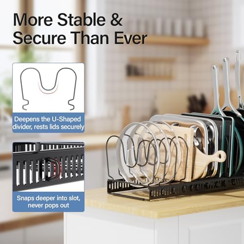 ORDORA Expandable Pots and Pans Organizer under Cabinet with 14 Dividers - Image 4
