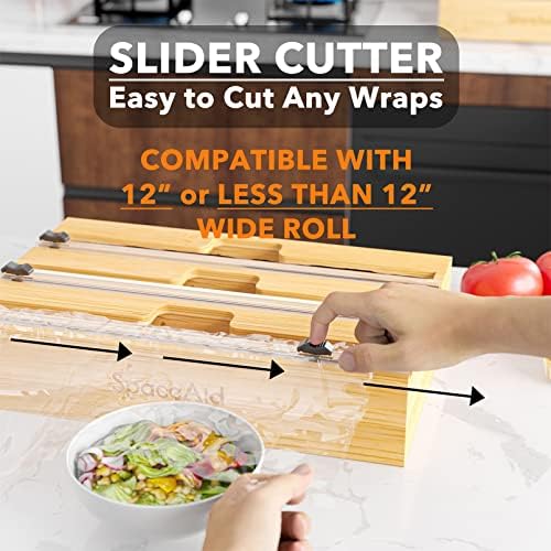 SpaceAid WrapNeat 3 in 1 Wrap Organizer with Cutter and Labels, Plastic Wrap, Aluminum Foil and Wax Bamboo Dispenser for Kitchen Storage Organization Holder for 12" Roll (Natural) (Pack of 2) - Image 5