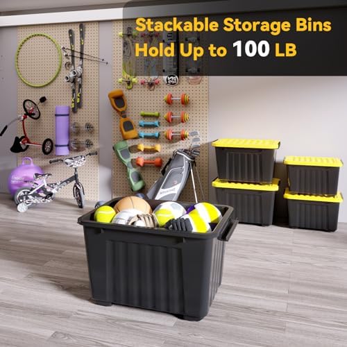Nazhura 72Quart Plastic Storage Bin, Stackable and Nestable Storage Boxes with White Lids and Secure Latching Buckles, Large Storage Container (Black/Yellow, 72Quart-6Pack) - Image 5