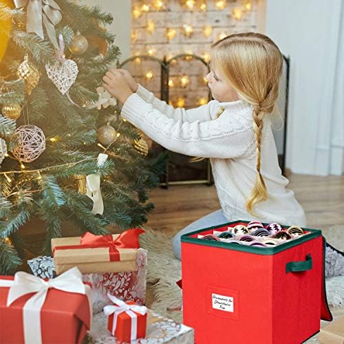 HOLDN’ STORAGE Christmas Ornament Storage Box Christmas Decor Storage Containers that Store up to 64 – 3” x 3” Holiday Xmas Ornaments – Adjustable Compartment To Fit Many Sizes Ornaments – Red - Image 2