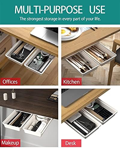 SVNNELP 2Pack Under Table Desk Drawer Storage Organizer Slide Out, Hidden Self-Adhesive Under Desktop Pencil Tray Drawer for Office,Classroom,Kitchen(S/white） - Image 3