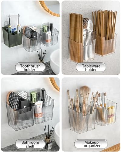 Lae Nuvole 2Pcs Storage Organizer Bins, Wall Shower Toothbrush Caddy, Clear - Image 6