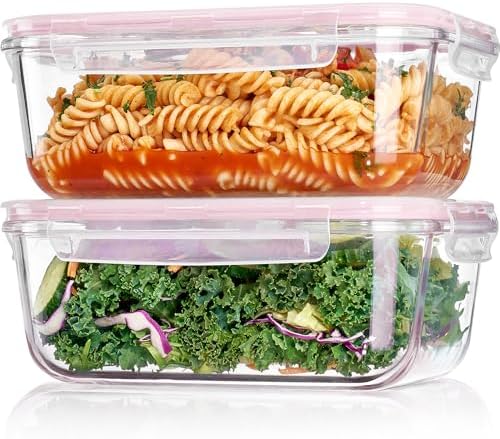 Vtopmart 2Pack 1860ml/63oz Large Glass Storage Containers With Lids, Pink by Vtopmart