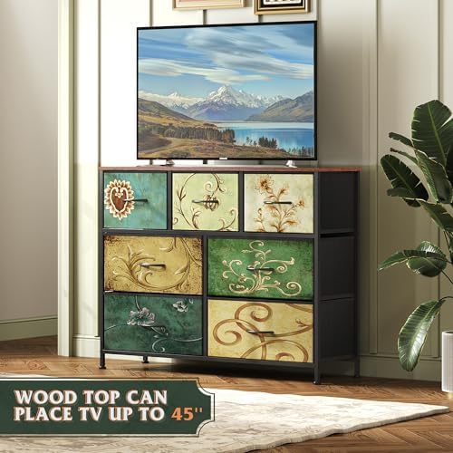 WLIVE Dresser for Bedroom, 7 Drawers, TV Stand, Floral - Image 4