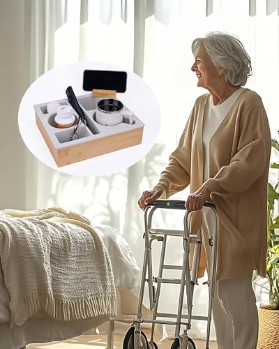 Couch Cup Holder Tray, Handy Silicone Bamboo Couch Caddy with Rotatable Phone Holder for Bed Car Seat Organizer, Waterproof Anti-Spill Sofa Cup Holder for Snacks Beverage Remote (White) - Image 3
