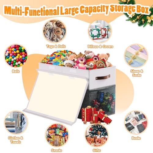 Large Toy Storage Box with Lid & Dividers, Kids Toy Chest, Gray and White - Image 3