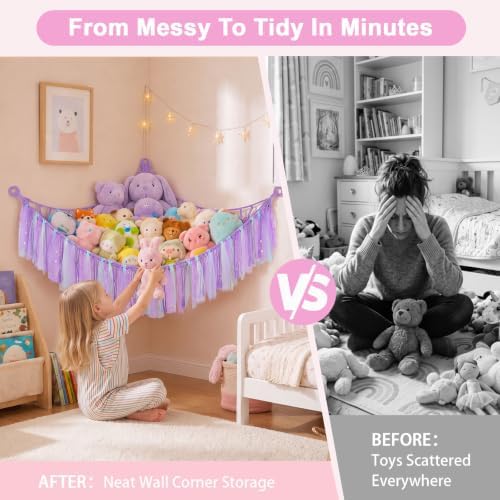 FIOBEE Stuffed Animals Net LED Light Toy Hammock for Kids Bedroom Storage - Image 3
