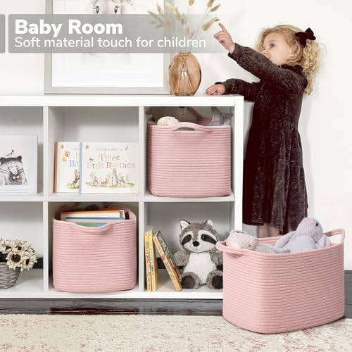 Goodpick Woven Storage Basket for Shelves, 13" x 10" x 9", Pink - Image 3