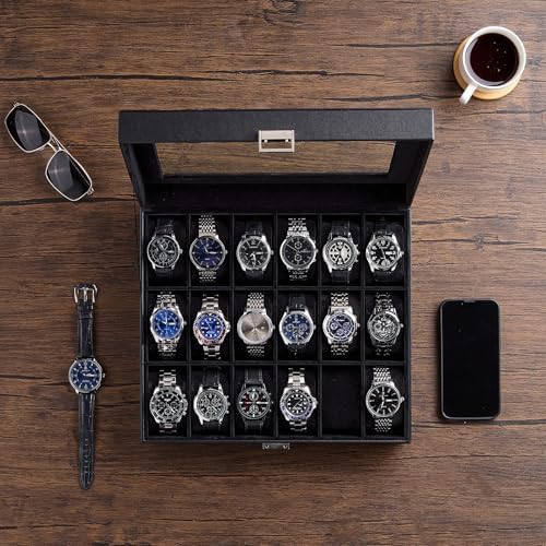 ProCase Watch Box Organizer, 18 Slot Watch Display Case, Allblack - Image 2