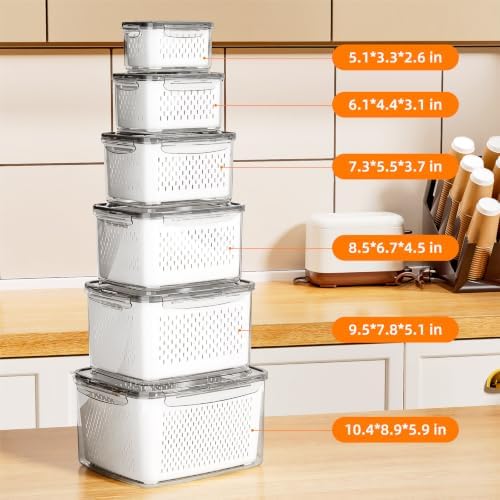 JOYZAN Fruit Storage Containers for Fridge with Airtight Lids 6 Pack - Image 2