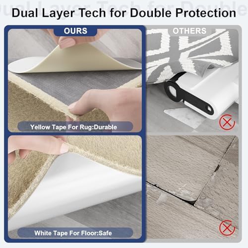 Home Techpro Double Sided Rug Pad Gripper for Hardwood Floors No Damage, New Materials to Non Slip Rug Pads, Under Rug Carpet Tape : Keep Your Rug in Place & Make Corner Flat - Image 3
