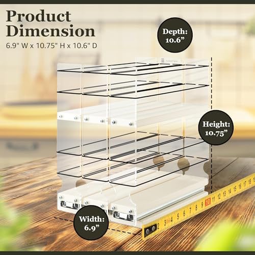 Vertical Spice Cabinet Mounted Spice Rack Organizer - 3 Drawers,30 Reg or 60 Half Sized Spice Jars - Pantry Organizers & Storage -Pullout Shelf for Kitchen Cupboard (6.9''W x 10.75''H x 10.6"D, Cream) - Image 5