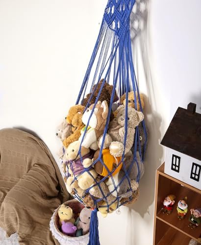 Amdermi Stuffed Animal Hammock Wall Hanging Net for Stuffed Animal Net Stuffed Animal Storage Plush Toy Holder Toy Organizer for Boho Kidroom Nursery (Blue) - Image 4