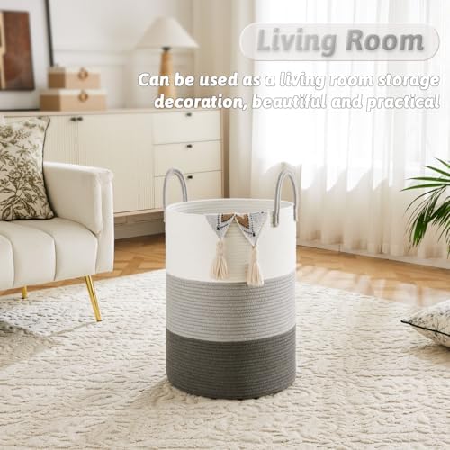 Artfeel Laundry Basket,Woven Cotton Rope Laundry Hamper,80L for Decorative Storage of Dirty Clothes,Toys and Blankets in Bathroom,Bedroom and Living Room - Image 5