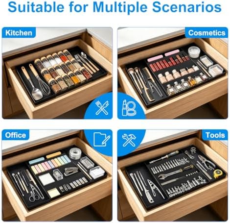 Expandable Spice Drawer Organizer with 5 Compartments & 2 Utensil Slots, Heavy-Duty Large Capacity Multi-Functional Kitchen Spice Rack for Drawer Cabinet Tray, Black - Image 5