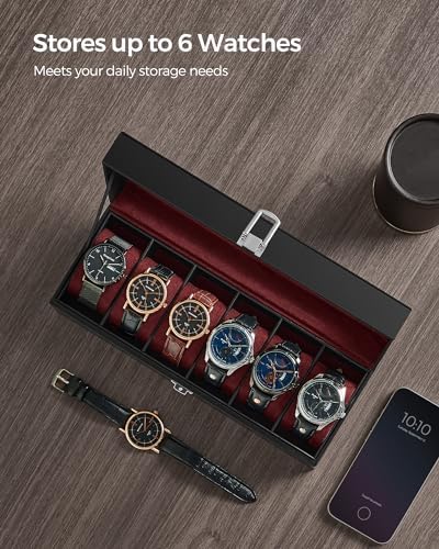SONGMICS Watch Box, 6-Slot Watch Case with Large Glass Lid - Image 5