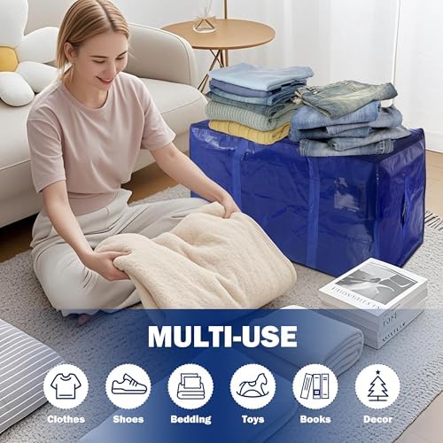 12 Pack Extra Heavy Duty Large Moving Bags with Strong Zipper & Carrying Handles, Sturdy Clothes Storage Bags Totes Bins, Packing Bag Move Boxes College Moving Supplies, Dark Blue - 24 gal - Image 5