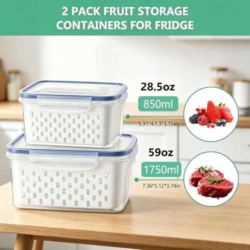 Produce Storage Set – 2 Containers w/ Colander Baskets for Fruits/Veggies - Image 3