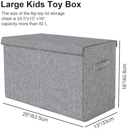 Large Toy Box Chest Storage with Lid - Collapsible Kids Toys Boxes Organizer Bins Baskets Container with Handles for Boys, Girls, Nursery, Playroom, Clothes, Blanket, Bedroom (Gray) - Image 3