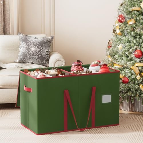 Christmas Figurine Storage Box for 15-Inch Figurines and Nutcrackers, Holiday Decor Organizer with Adjustable Dividers, 8 Slots and 2 Pockets, Dual Zippers, 600D Oxford, 24.8"x12.2"x15.2" ,Green - Image 2