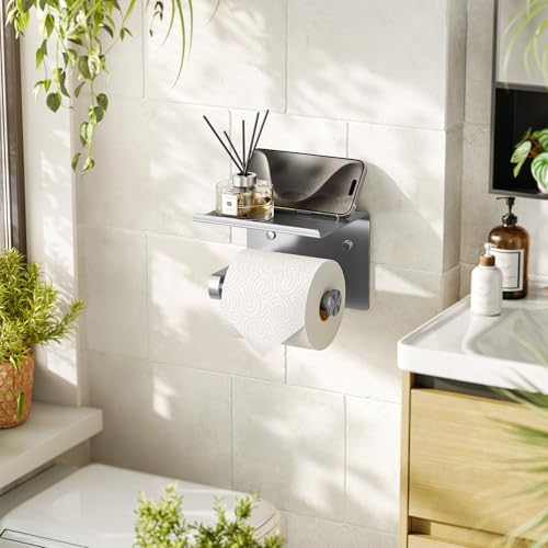 Toilet Paper Holder with Shelf Wall Mounted Toilet Paper Roll Dispenser - Image 2