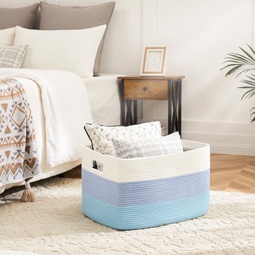 Artfeel Blanket Basket,Rectangle Woven Baskets for Storage,30L Laundry Basket for Decorative Nursery Blanket,Toys,Dirty Clothes and Magazine in Shelves,Baby Room,and Living Room - Image 2