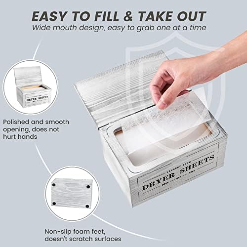Cute Farmhouse Dryer Sheet Holder with Hinged Lid Laundry Room Decor, Fabric Softener Dispenser Space Saving for Organization/Storage,Grey - Image 5
