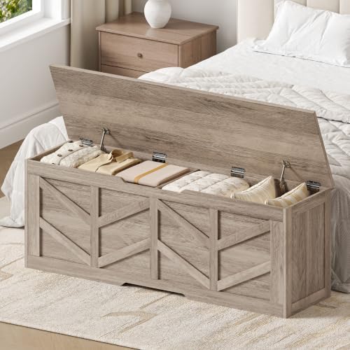 51.2" Extra Large Storage Chest, Wooden Storage Bench with 2 Safety Hinges - Image 3