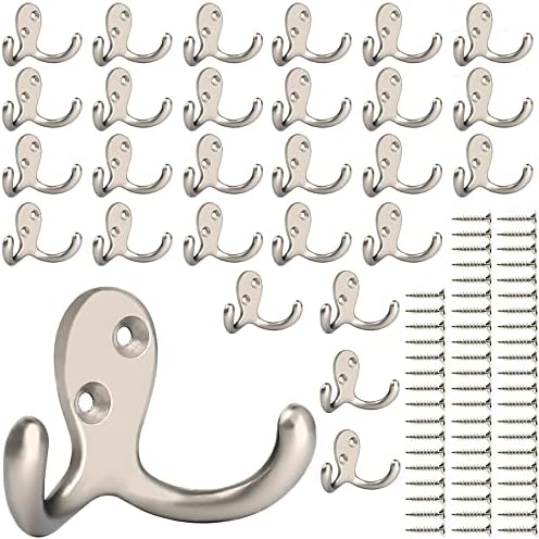 IBosins 28 Pack Heavy Double Prong Coat Hooks Wall Mounted with 56 Screws by IBosins