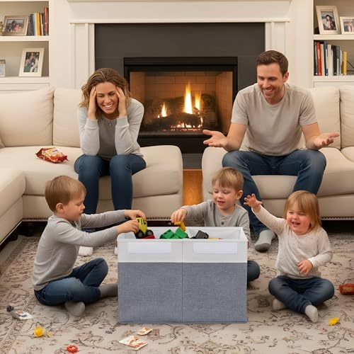 DECOMOMO Large Toy Storage Box, Toy Storage Bins with Lid (Grey & White) - Image 4