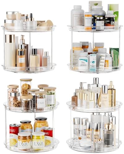 LAMU 2 Tier Lazy Susan Turntable Organizer for Cabinet, 9'' Rotating Spice Rack for Kitchen, Pantry, Countertop, Bathroom, Vanity, Under Sink, Medicine Cabinet Organizer, 4 Pack by YourHome-OrganizationHelper