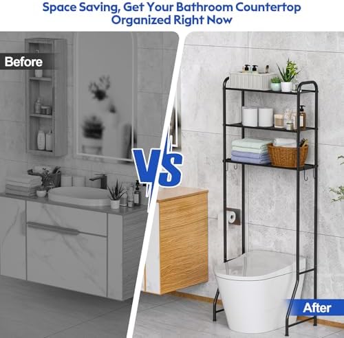 samstar 3 Tier Over The Toilet Storage Rack, Bathroom Organizer Shelves Cabinet Above Toilet, Freestanding Shelf Space Saver, Black - Image 4