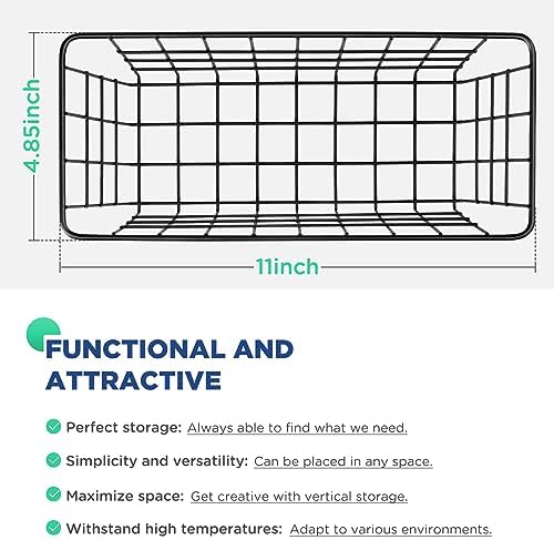 2 Pack Hanging Wall Basket Wire Storage Baskets, Adhesive Basket for Cabinet Door Organizer No Drilling, Hanging Fruit Baskets for Kitchen, Pantry Organization, Bathroom, Black - Image 2