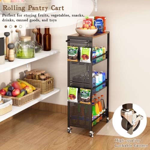 Utility Slim Storage Cart 4 Tier Rolling Laundry Room Organization Cart： - Image 4