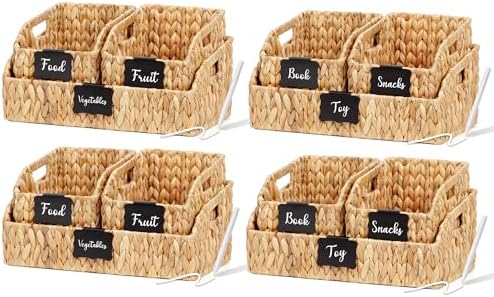 Wicker Baskets for Organizing,Pantry Baskets with Built-in Handles, Handwoven Wicker Storage Basket, Water Hyacinth Storage Bins for Shelves, 3 Pack, Natural 4 Set by STYLAVE