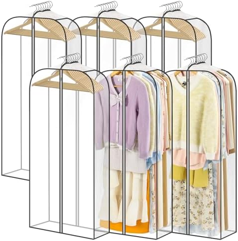 LANDNEOO 6 Pack Clear Garment Bags for Hanging Clothes with Zippers on Double Sides - 10'' Clothes Storage for Coat, Dress, and Fur in Closet - 50'' Long Suit Bags by MakeLifeBetterEasier