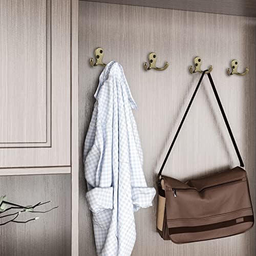 IBosins 16 Pack Antique Brass Double Prong Coat Hooks for Coat, Scarf, Bag - Image 6