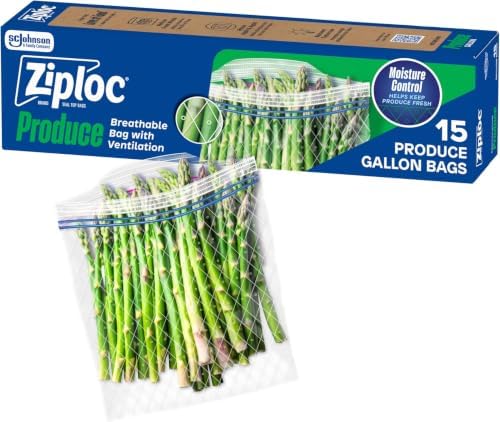 Ziploc Food Storage Produce Bags, Seal Top to Keep and Control Moisture, 15 Count (Pack of 12) by Ziploc