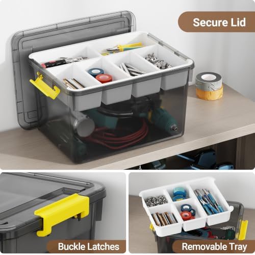 80Qt Stackable Storage Bins with Lids Trays Craft Box Organizers, 2Pack, GY - Image 4