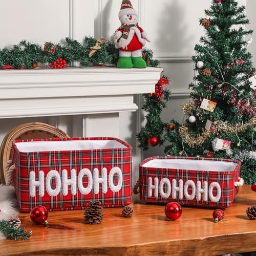 Christmas Baskets Gifts Baskets Empty Farmhouse Ornament Box Gift Storage Canvas Organizer Bin for Christmas Storage Organizing Xmas Gifts Baskets for Nursery/Living room, Kids Toy Chest, Large - Image 6