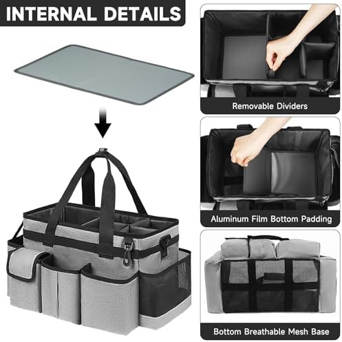 Cleaning Caddy,Cleaning Bag for Housekeepers,Cleaning Supplies Organizer with Handle,Gray - Image 2