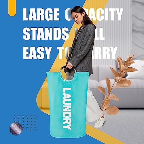Caroeas 125L Laundry Basket,Large Laundry Hamper, Laundry Bag with Padded Handles, Clothes Hamper Stands Up Well, Collapsible Free Standing Easy Storage Washing Bin (Light Blue,125L) - Image 2