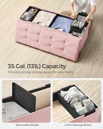 SONGMICS Storage Ottoman Bench, 43.3 Inches Velvet Foldable Foot Rest - Image 5