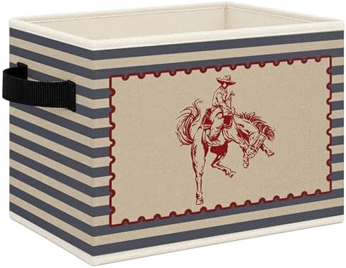 Western Cowboy Nursery Foldable Storage Bins Box with Handles, Retro Blue Striped Western Collapsible Toys Books Clothes Organizer Basket for Kids Boy Nursery Room Bedroom Bathroom Playroom by Mcehtle