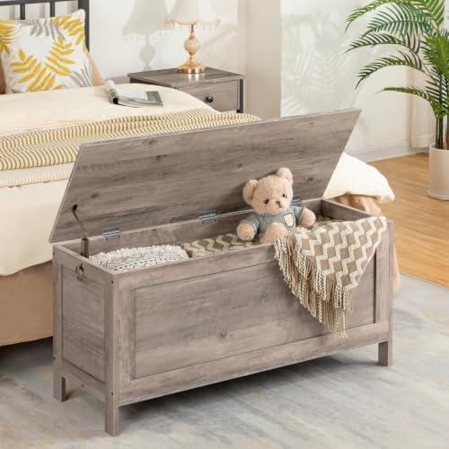 HOOBRO Toy Box, Retro Wooden Look Storage Chest with Safety Hinge, Entryway Storage Bench Supports 330 lb, 39.4 x 15.7 x 18.9 Inches Toy Chest Organizer, Easy Assembly (Greige) BG100CW01G1 - Image 2