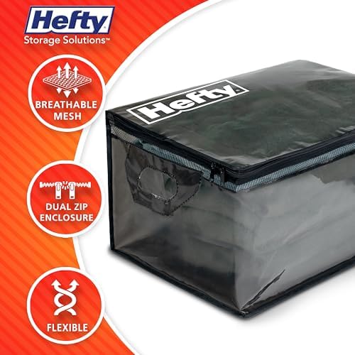 Hefty Large Flexible Tote with Breathable Mesh, Double Zipper, 2 Handles – Ideal for Moving or Clothes & Apparel Storage, Alternative to Plastic Bin, Organizer or Container – 24 Pack - Image 3